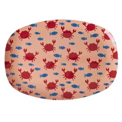 Piatto ovale rosa con granchietti e pesciolini | Gallinasmilza