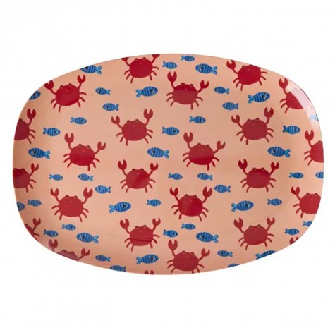 Piatto ovale rosa con granchietti e pesciolini | Gallinasmilza