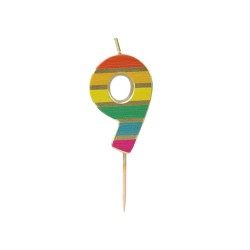Candelina di compleanno arcobaleno numero 9 | Gallinasmilza