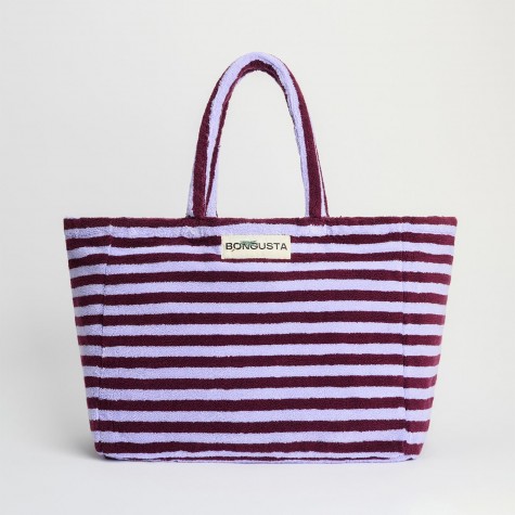 Borsa da spiaggia grande in cotone a righe lilla e bordeaux | Gallinasmilza