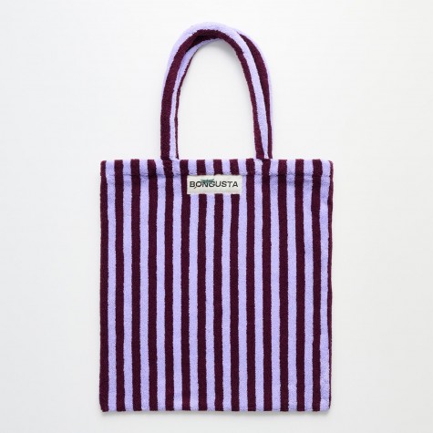 Borsa da spiaggia in cotone a righe lilla e bordeaux | Gallinasmilza
