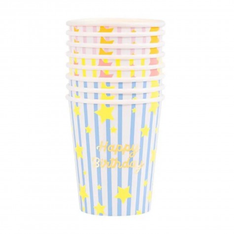 Bicchieri di carta di buon compleanno a stella | Gallinasmilza