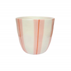 Bicchiere in ceramica a righe rosa dipinte a mano |