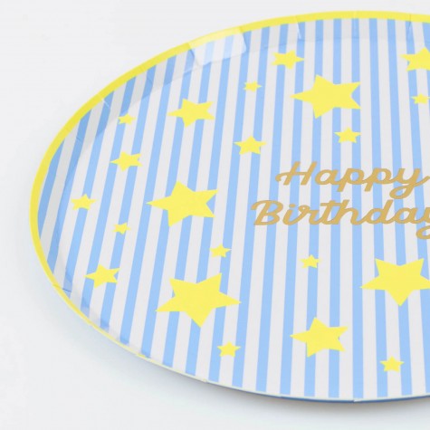 Piattini di carta Happy Birthday con stelle | Gallinasmilza