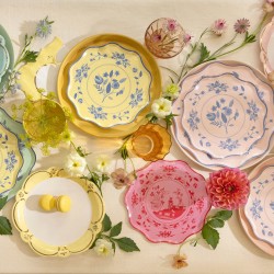 Piattini di carta rosa vintage con motivi botanici | 2