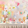 Piatti di carta Happy Birthday a righe | Gallinasmilza