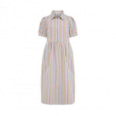 Abito midi in cotone biologico a righe multicolor |