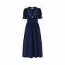 Abito midi in jersey blu navy con fiori e palme tropicali |