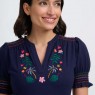 Abito midi in jersey blu navy con fiori e palme tropicali |
