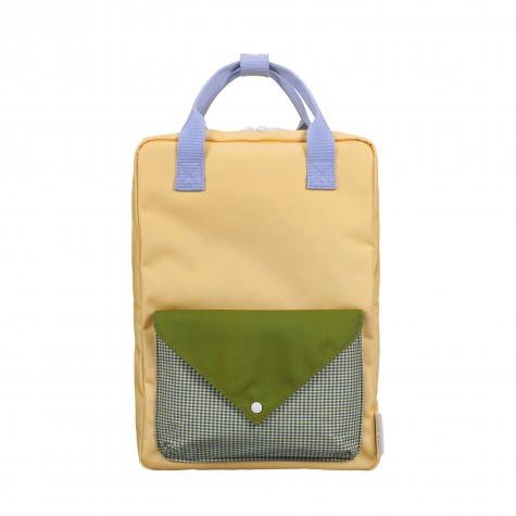 Zaino in materiale riciclato beige con patta a quadretti | Gallinasmilza
