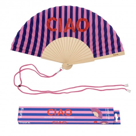 Ventaglio "CIAO" a righe rosa e blu | Gallinasmilza