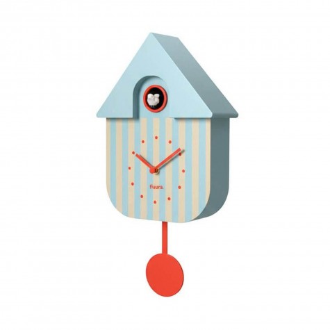 Orologio a cucù - Casetta a righe azzurre e beige |