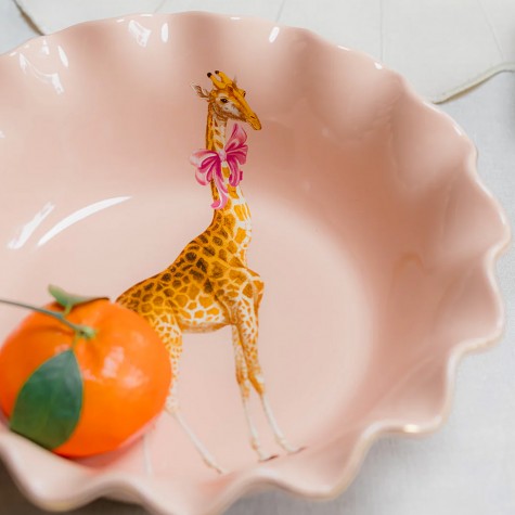 Ciotola in ceramica corallo con giraffa