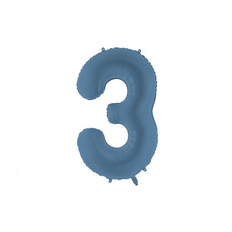 Palloncino compleanno numero 3 azzurro satinato | Gallinasmilza