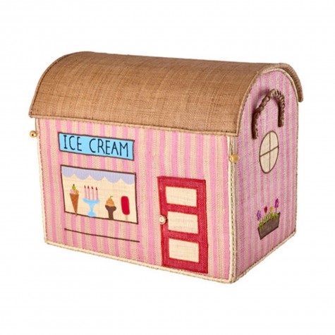 Casetta portagiochi grande in rafia a righe rosa Ice Cream |