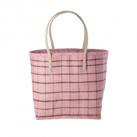 Borsa in rafia rosa a quadri con...