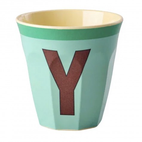 Bicchiere medio verde menta con lettera Y | Gallinasmilza