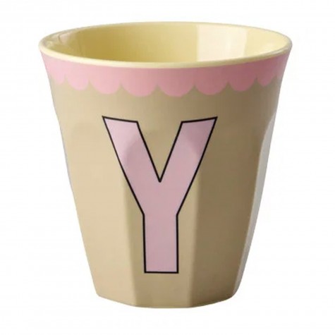 Bicchiere medio beige con lettera Y | Gallinasmilza