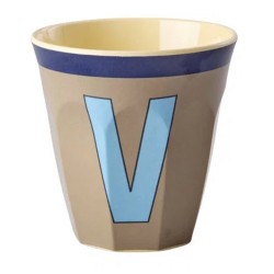 Bicchiere medio beige con lettera V | Gallinasmilza