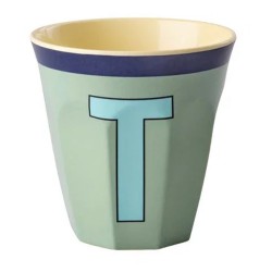 Bicchiere medio verde menta con lettera T | Gallinasmilza