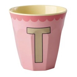 Bicchiere medio rosa con lettera T | Gallinasmilza