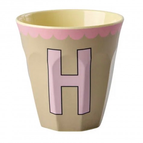 Bicchiere medio beige con lettera H | Gallinasmilza