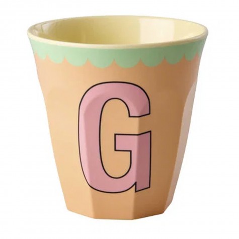 Bicchiere medio arancione chiaro con lettera G | Gallinasmilza