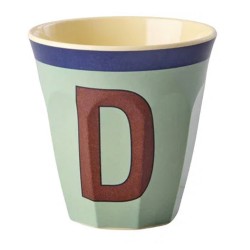 Bicchiere medio verde menta con lettera D | Gallinasmilza