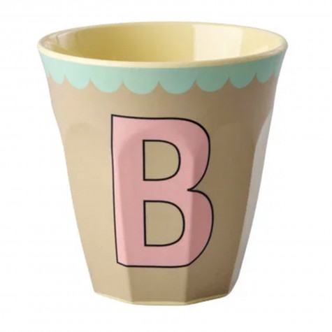 Bicchiere medio beige con lettera B | Gallinasmilza