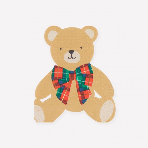 Tovaglioli di carta a forma di orsetto con fiocco tartan |