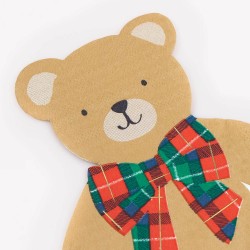 Tovaglioli di carta a forma di orsetto con fiocco tartan | 2