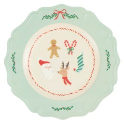 Piatto piano in melamina Jolly Christmas con bordo menta |