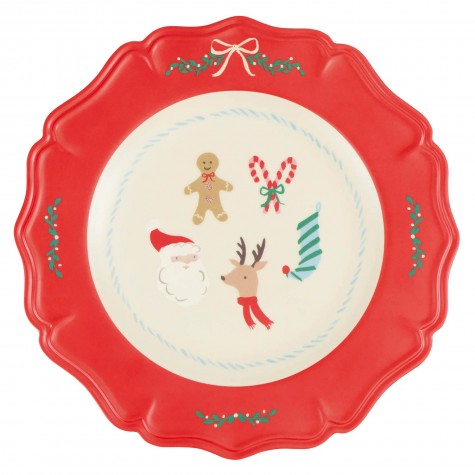 Piatto piano in melamina Jolly Christmas con bordo rosso |