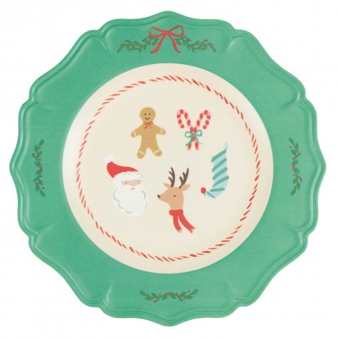 Piatto piano in melamina Jolly Christmas con bordo verde |