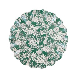 Piattino da dolce in melamina verde con fiori bianchi Meri Meri