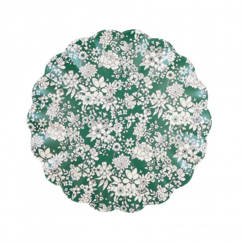 Piattino da dolce in melamina verde con fiori bianchi Meri Meri