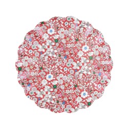 Piattino da dolce in melamina rossa con fiori bianchi Meri Meri