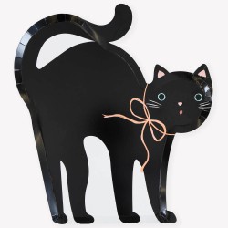 Piatti di carta di Halloween a forma di gatto nero |