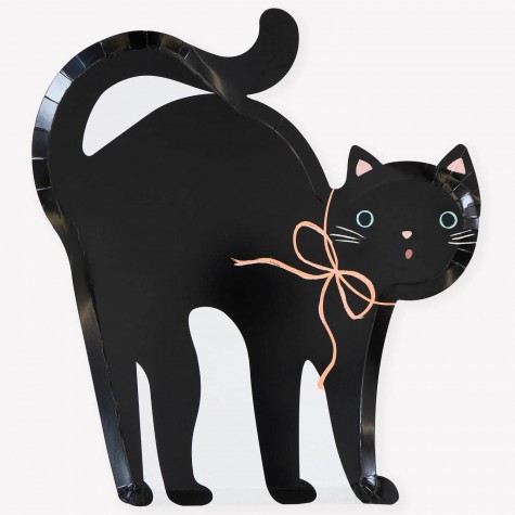 Piatti di carta di Halloween a forma di gatto nero |