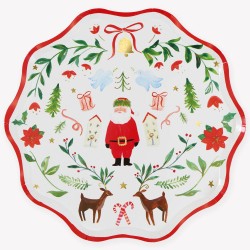 Piatti di carta con bordo ondulato e Babbo Natale |