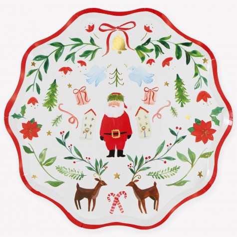 Piatti di carta con bordo ondulato e Babbo Natale |