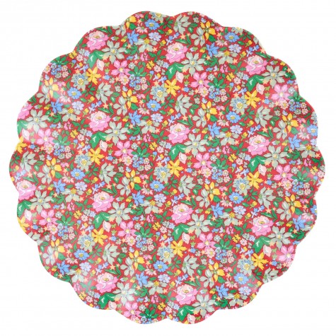 Piatto piano in melamina rossa con fiori Meri Meri x Liberty |
