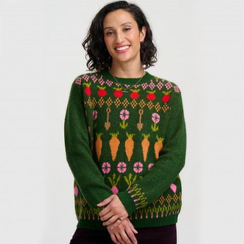 Maglione verde da donna con stampa orto